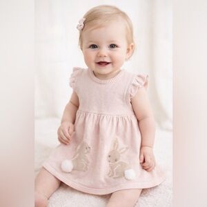 Elegant Baby Easter Bunny Flutter Sleeve Knit Baby Dress warm blush pink 12M 1T